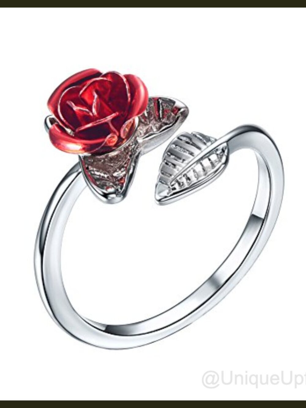 Adjustable Rose Flower Ring Stackable Band Platinum Plated Copper